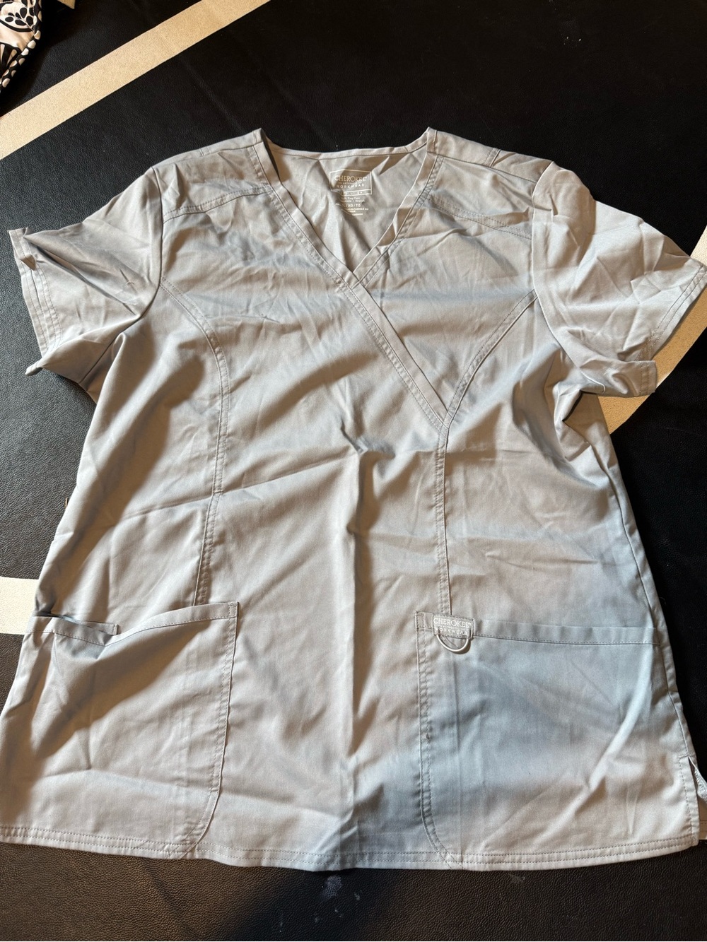 Cherokee Light Gray V-Neck Short Sleeve Scrub Top